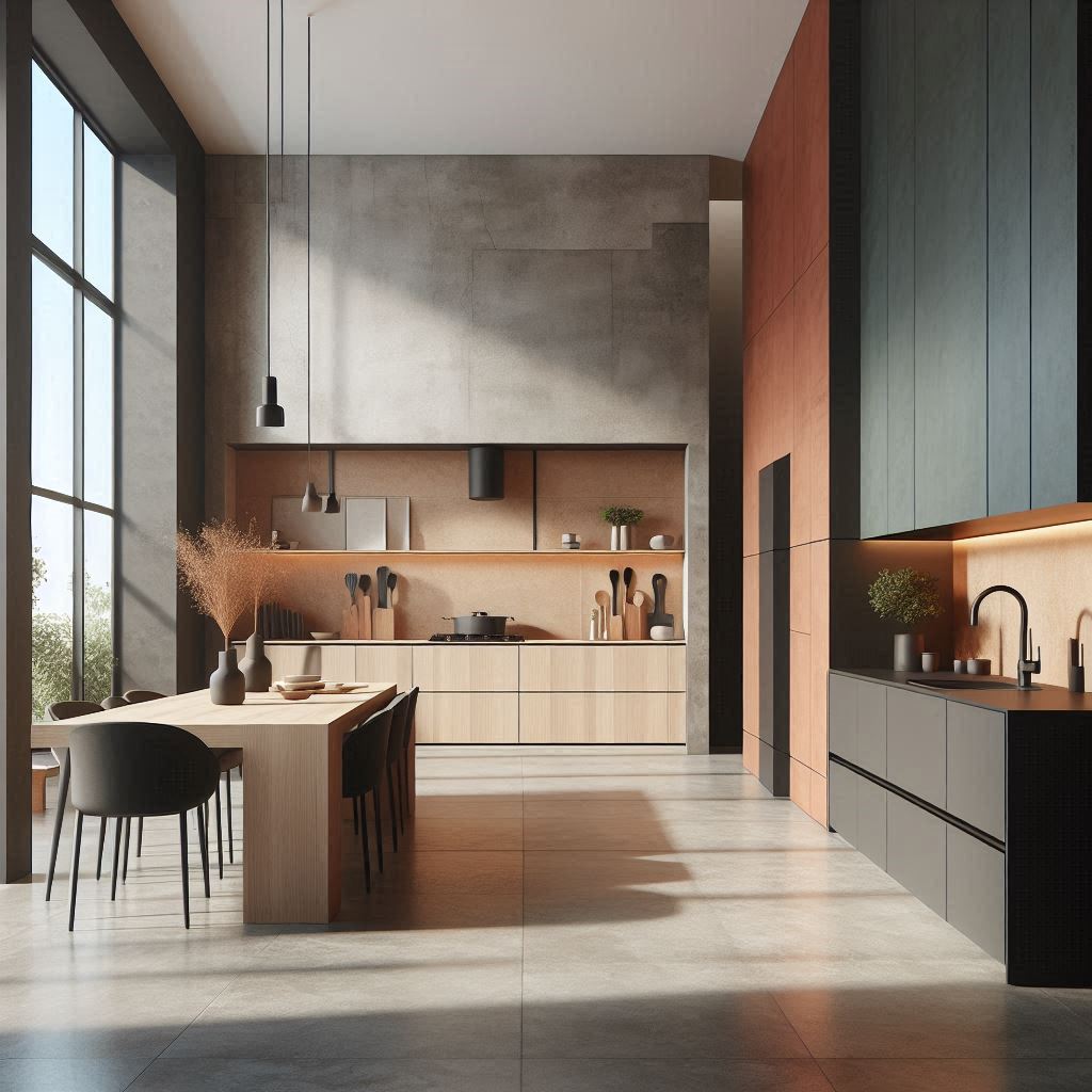 Render cucina, essenza legno chiaro industriale (1)